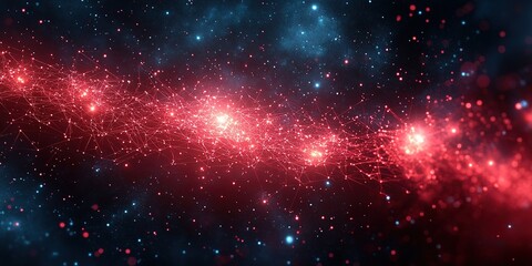 Poster - Vivid cosmic landscape featuring red celestial elements against a dark starry background