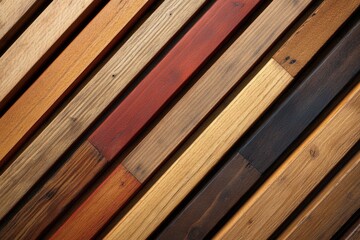 Poster - abstract composition of diagonal wooden planks in various colors and textures showcasing natural gra