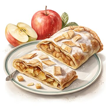  Apple strudel slices  isolated on white background PNG transparent