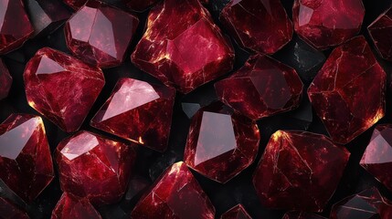 Poster - Abstract Seamless Pattern of Rich Red Gems Showing Glossy Surfaces and Intricate Details Against a Dark Background for Elegant Design Projects