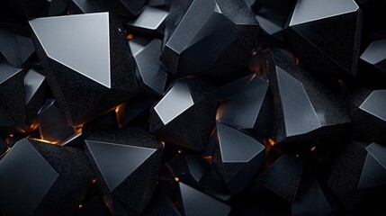 Poster - abstract black faceted textures with vivid lighting highlighting geometric shapes and depth in a mod