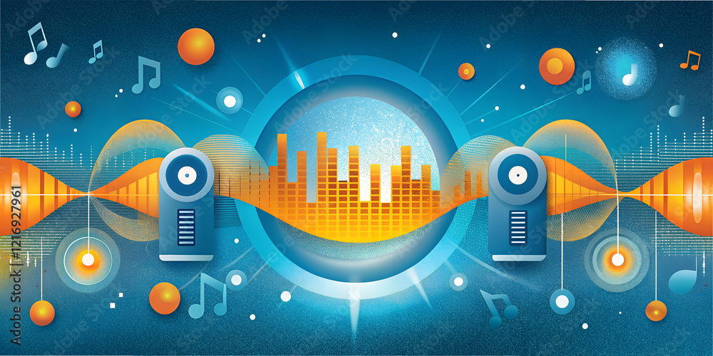 Dynamic sound waves illustrated with equalizer design and vibrant ...