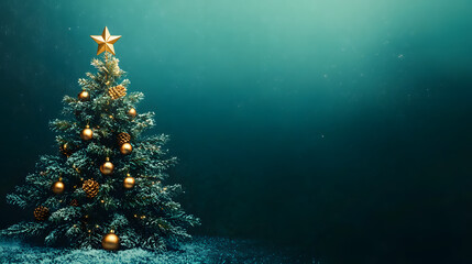 Wall Mural - creative christmas and new year background. imitation of a decorated christmas tree lying on deep bl