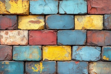 Poster - Close-up shot of a vibrant brick wall with intricate details and bright colors