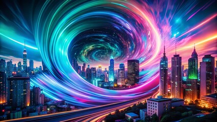 Poster - Futuristic Digital Vortex: Double Exposure Abstract Art Stock Photo