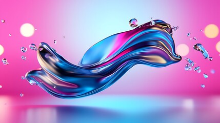Poster - Abstract Liquid Metallic Wave Splash with Vibrant Pink and Blue Gradient