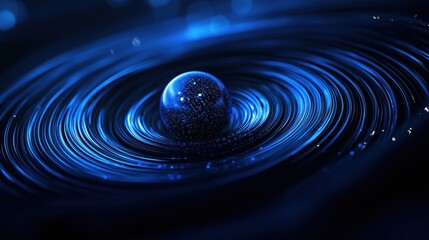 Wall Mural - Cosmic nebula: glowing orb at the heart of a spiraling blue energy field, dark mysterious space background