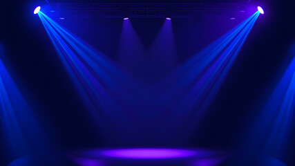 Wall Mural - blue spot lights stage background. generative ai
