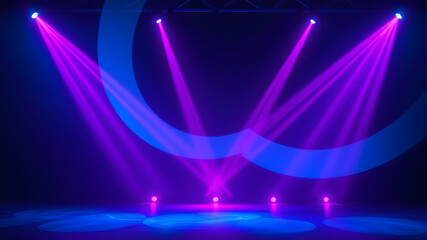 Wall Mural - blue spot lights stage background. generative ai