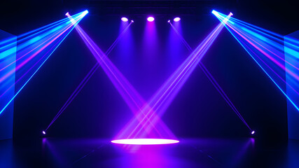 Wall Mural - blue spot lights stage background. generative ai