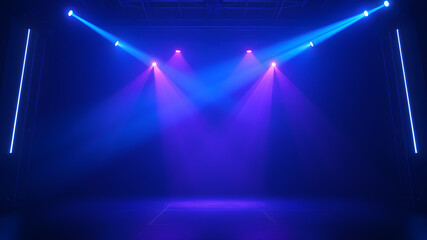 Wall Mural - blue spot lights stage background. generative ai