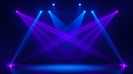Wall Mural - blue spot lights stage background. generative ai