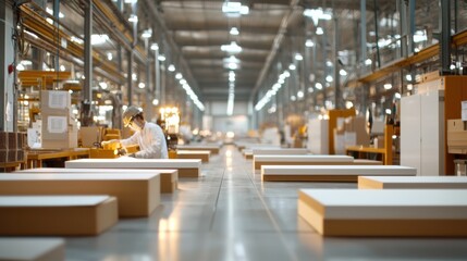 Poster - Organized Warehouse Interior with Shelves and Packages for Efficient Logistics and Distribution