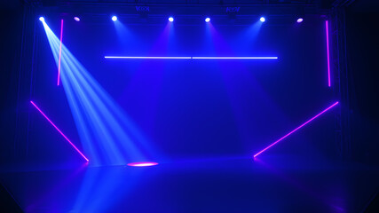 Wall Mural - blue spot lights stage background. generative ai