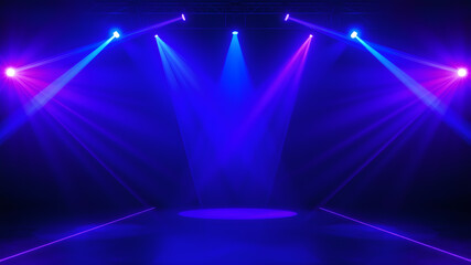 Wall Mural - blue spot lights stage background. generative ai