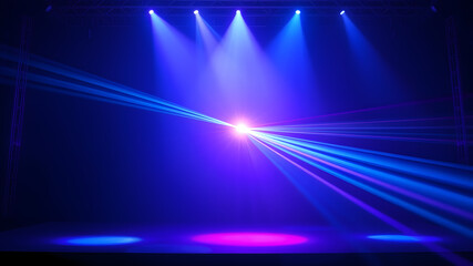 Wall Mural - blue spot lights stage background. generative ai