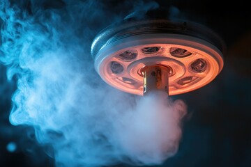 Poster - A close-up shot of light emitting smoke, suitable for use in images depicting industrial or technological themes