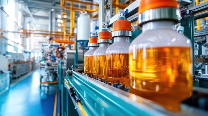 Poster - industrial chemical production facility with complex piping network and machinery