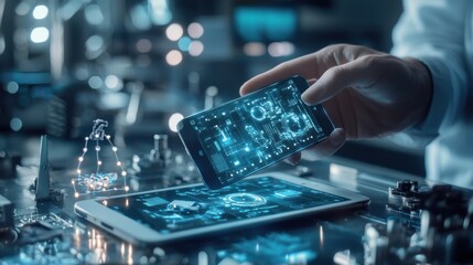 Poster - Futuristic Touchscreen Interface on Smart Mobile Device with Holographic Display