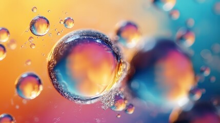 Poster - colorful bubbles against a bright background with iridescent skins and soft focus for abstract visua