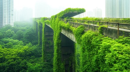 Wall Mural - A bridge covered in lush green plants, scenic natural view green