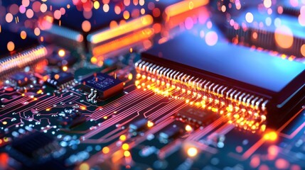 Poster - vibrant illuminated circuit board depicting futuristic technology and innovation