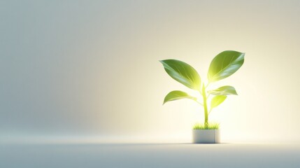 illuminated plant sprout in pot, growth concept