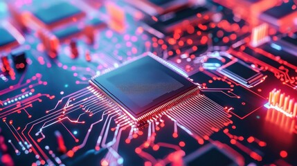 Poster - intricate electronic circuit board with illuminating technological patterns and futuristic lights