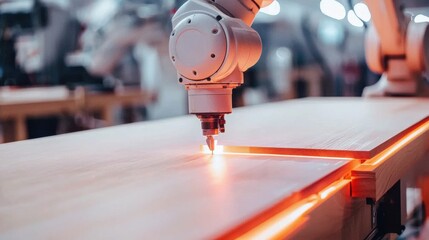 Poster - Industrial Robotic Arm Cutting Metal with Sparks in Modern Factory