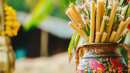 Sticker - A decorative arrangement of sticks in a vase