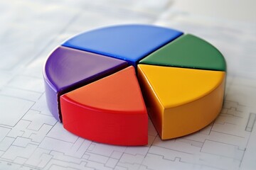 Poster - colorful pie chart is sitting on top of a business plan, representing market share