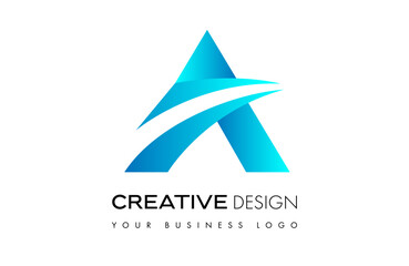 Wall Mural - blue a letter logo design with creative curved lines shapes vector