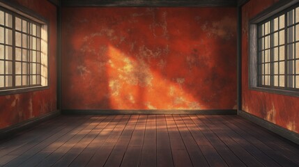 Poster - Traditional japanese room with red textured walls and warm natural lighting