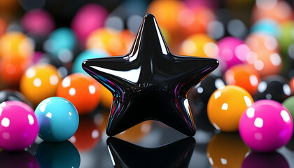Wall Mural - a black star adorned with glossy, colorful spheres in a sleek 3d render radiates modern elegance and