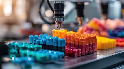 Poster - Colorful 3D Printed Geometric Objects on Industrial 3D Printer Platform