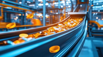 Poster - Automated Conveyor Belt System in Modern Industrial Factory Warehouse