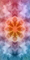 Poster - A colorful abstract painting of a flower with a yellow center. The painting is full of vibrant colors and has a dreamy, whimsical feel to it