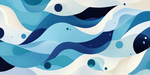 Poster - A blue and white ocean wave with many small dots. The image is a watercolor painting. The mood of the painting is calm and serene