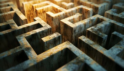 Aufkleber - Intricate Wooden Maze Design with Complex Pathways and Natural Lighting, Perfect for Illustrating Challenges and Problem-Solving Themes