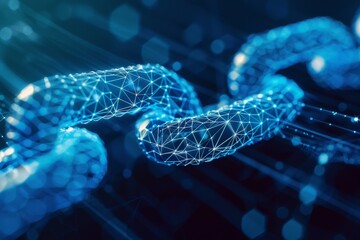 Poster - Develop a vibrant representation of blockchain technology's impact on banking, An abstract representation of blockchain transactions
