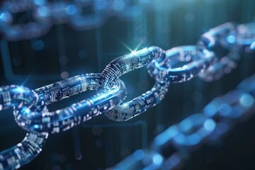 Poster - Develop a vibrant representation of blockchain technology's impact on banking, An abstract representation of blockchain transactions