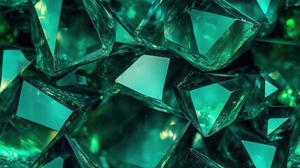 Poster - Stunning Isolated Emerald Stones with Glimmering Green Hue Showcasing Intricate Facets and Natural Brilliance in a Crystal Clear Arrangement