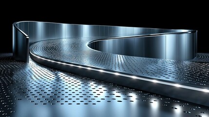Poster - Futuristic Metal Pathway Curving Through Dark Space