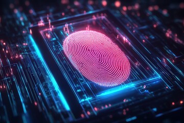Poster - futuristic digital fingerprint representing biometrics and identification technologies with colorful