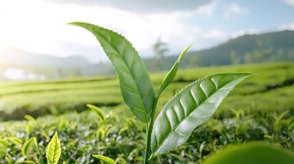 Wall Mural - Green Tea Plant in Sunlight