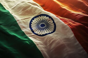 Wall Mural - A close-up shot of the Indian national flag lying on a bed, often used for patriotic or cultural purposes