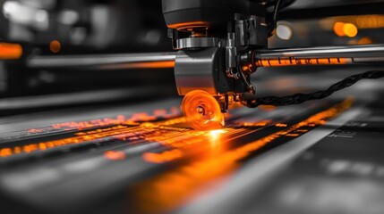 Poster - Close up view of a 3D printing machine in an industrial manufacturing facility showcasing the advanced technology and precision of modern automation