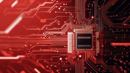 Poster - Red Futuristic Circuit Board Abstract Technology Background