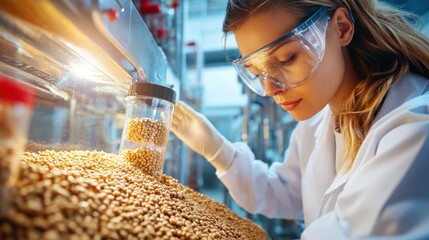 Poster - Female Scientist Examining Sample Under Microscope in Research Laboratory