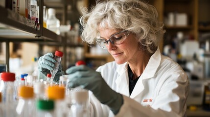 Poster - Mature Female Scientist Examining Samples in Laboratory